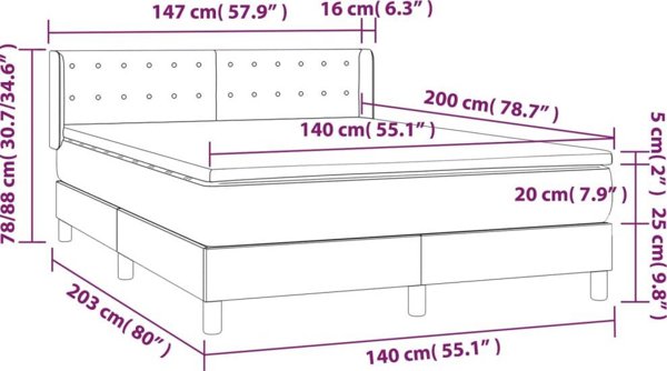 vidaXL Κρεβάτι continental με στρώμα 140x200 cm σε taupe υφασμα
