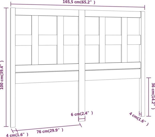 vidaXL Κεφαλάρι κρεβατιού, μαύρο, 165,5x4x100 cm, από μασίφ πεύκο