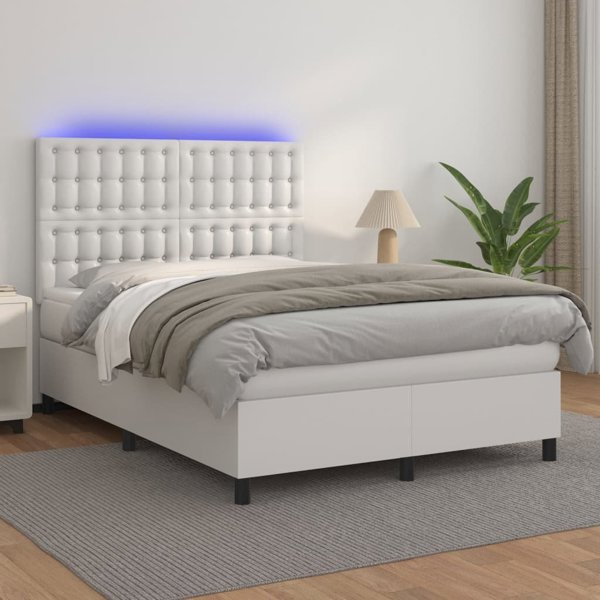 vidaXL Λουτζκο κοντινεντάλ με στρώμα και LED, λευκό οικοδερμα, 140x200 εκ.