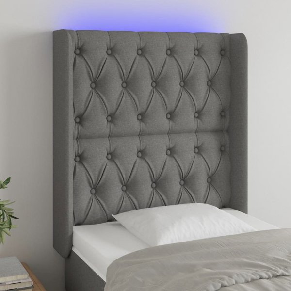 vidaXL Προσκέφαλο Κρεβατιού με LED, σκούρο γκρι, 83x16x118/128 εκ., ύφασμα