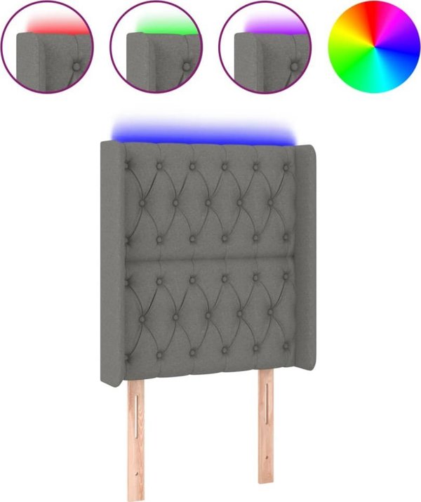 vidaXL Προσκέφαλο Κρεβατιού με LED, σκούρο γκρι, 83x16x118/128 εκ., ύφασμα