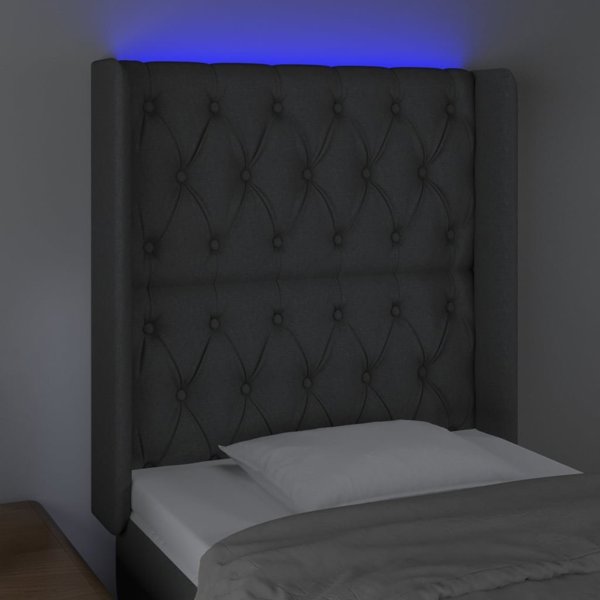 vidaXL Προσκέφαλο Κρεβατιού με LED, σκούρο γκρι, 83x16x118/128 εκ., ύφασμα
