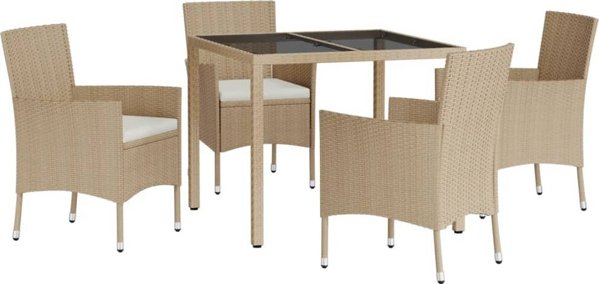 vidaXL Σετ 5 τεμαχίων επίπλων κήπου με μαξιλάρια, μπεζ, πολυρατάν