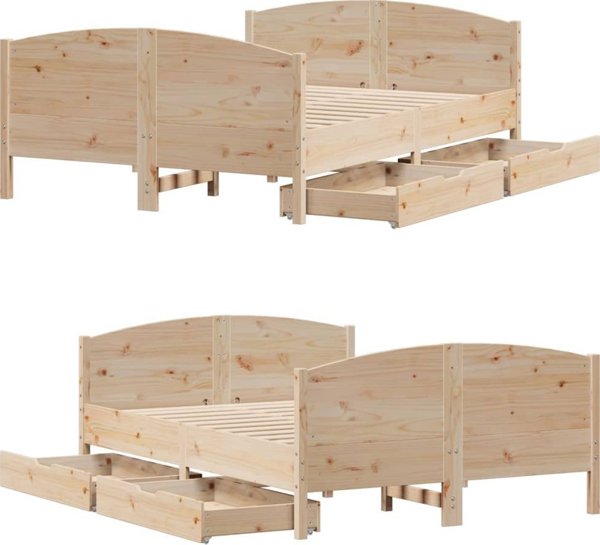 vidaXL Rama lozka bez materaca 135x190 cm lite drewno sosnowe