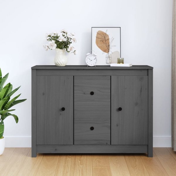 vidaXL vidaXL Komoda, szara, 100x35x74 cm, lite drewno sosnowe