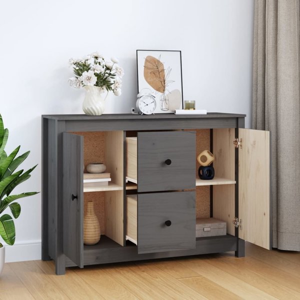vidaXL vidaXL Komoda, szara, 100x35x74 cm, lite drewno sosnowe