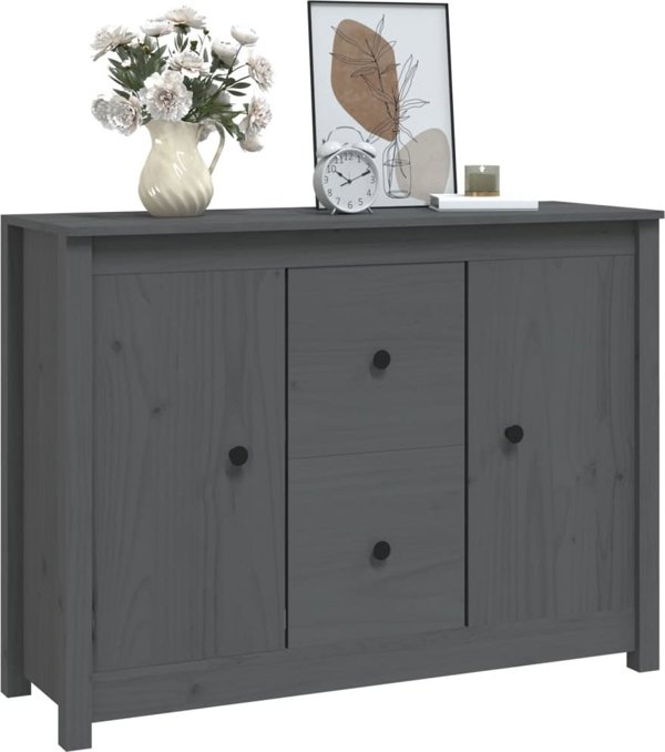 vidaXL vidaXL Komoda, szara, 100x35x74 cm, lite drewno sosnowe