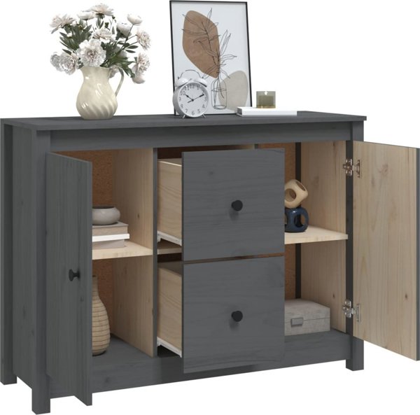 vidaXL vidaXL Komoda, szara, 100x35x74 cm, lite drewno sosnowe