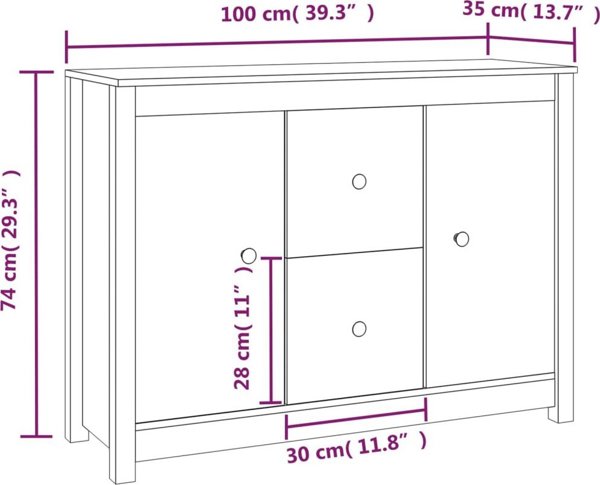 vidaXL vidaXL Komoda, szara, 100x35x74 cm, lite drewno sosnowe