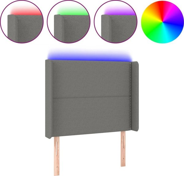 vidaXL Κεφαλάρι κρεβατιού με LED, σκούρο γκρι, 93x16x118/128 εκ., ύφασμα