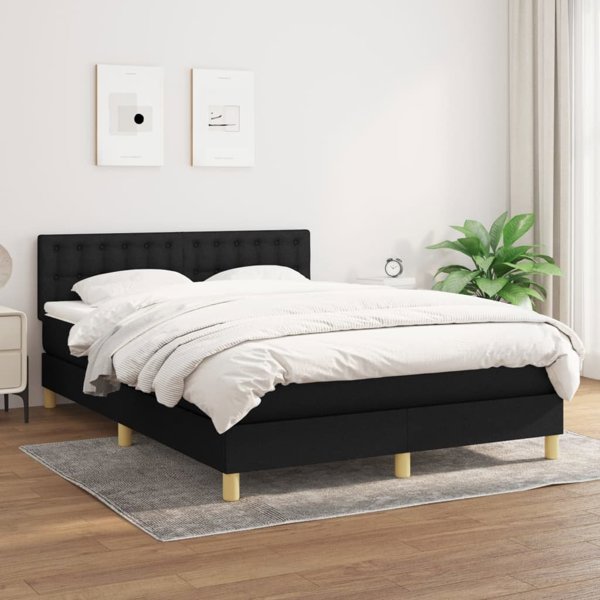 vidaXL Retro Continental Κρεβάτι με στρώμα, μαύρο, ύφασμα, 140x200 cm