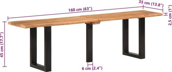 vidaXL Πάγκος 160 cm από Μασίφ Ξύλο Ακακίας και Χάλυβα