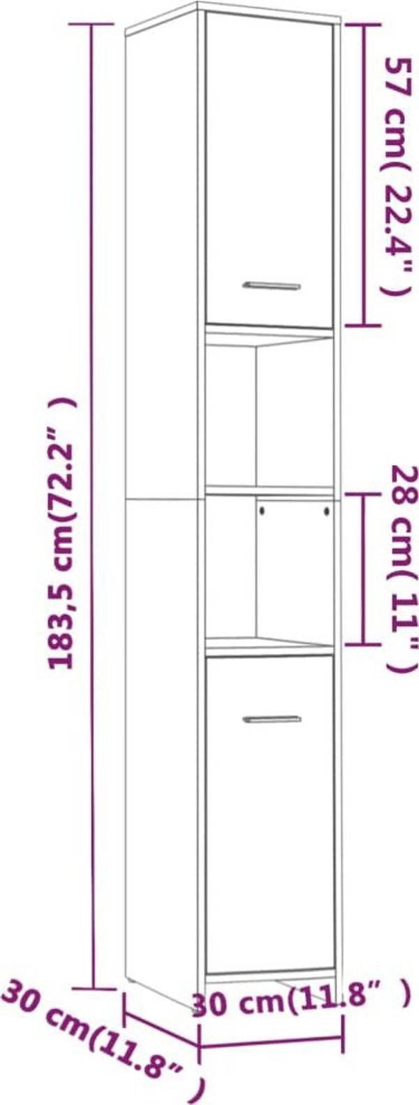 vidaXL Ντουλάπι μπάνιου καπνιστή δρυς 30x30x183,5 εκ.