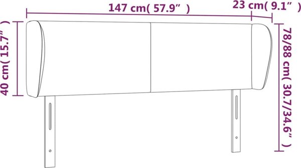 vidaXL Zaglowek uszak μαύρο 147x23x78/88 εκ βελούδο