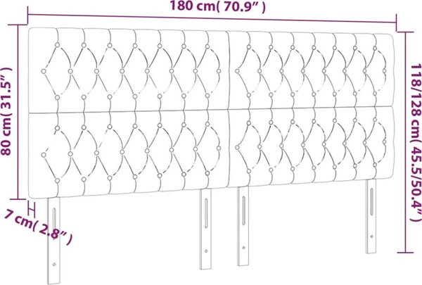 vidaXL Προσκέφαλο για κρεβάτι με LED, σκούρο καφέ, 180x7x118/128 cm, ύφασμα