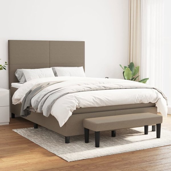 vidaXL Lozko kontynentalne με στρώμα, taupe, ύφασμα, 140x190 cm