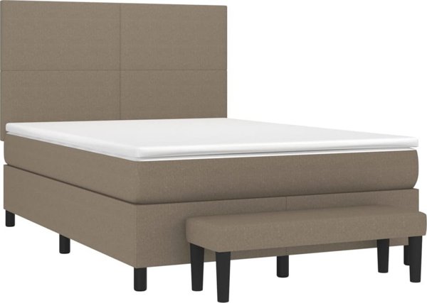 vidaXL Lozko kontynentalne με στρώμα, taupe, ύφασμα, 140x190 cm