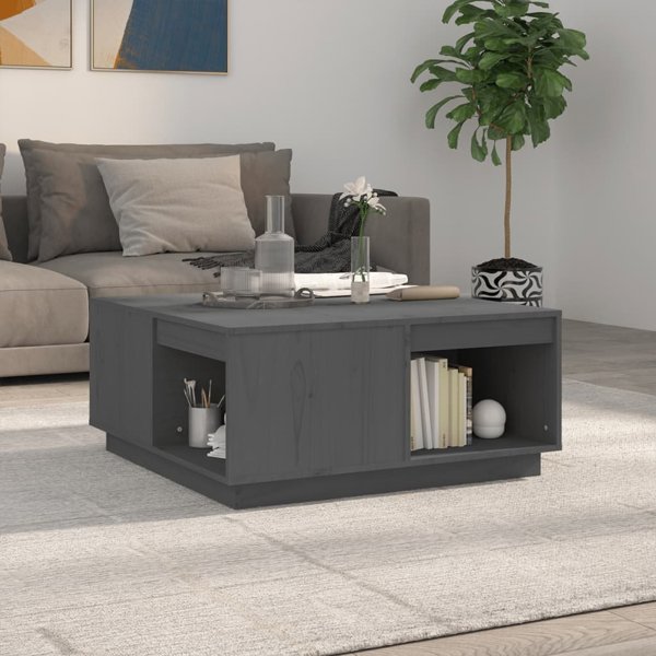 vidaXL Stolik kawowy, szary, 80x81x36,5 cm, lite drewno sosnowe
