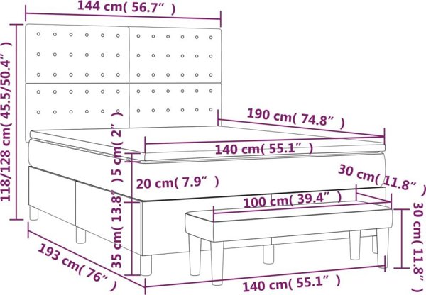 vidaXL Λύκο kontynentalne με στρώμα, μαύρο, βελούδο, 140x190 cm