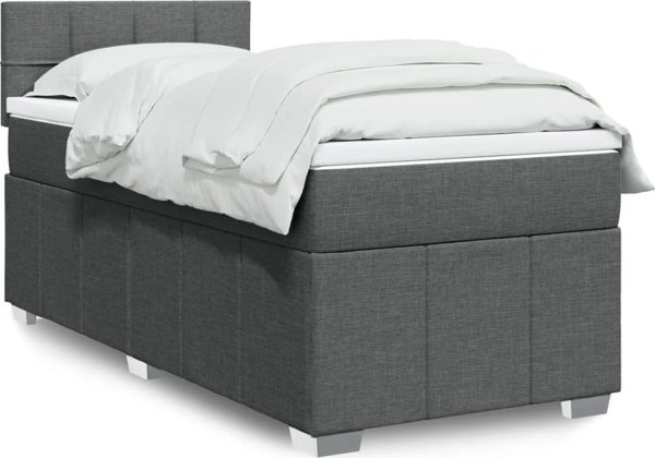vidaXL Κρεβάτι Continental με Στρώμα, Σκούρο Γκρι Ύφασμα, 90x200 cm