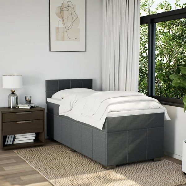 vidaXL Κρεβάτι Continental με Στρώμα, Σκούρο Γκρι Ύφασμα, 90x200 cm