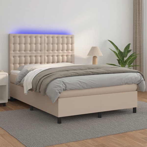 vidaXL Κρεβάτι κοντινεντάλ με στρώμα και LED cappuccino 140x200 cm