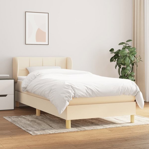 vidaXL Κρεβάτι τύπου continental με στρώμα, κρεμ, ύφασμα, 100x200 cm
