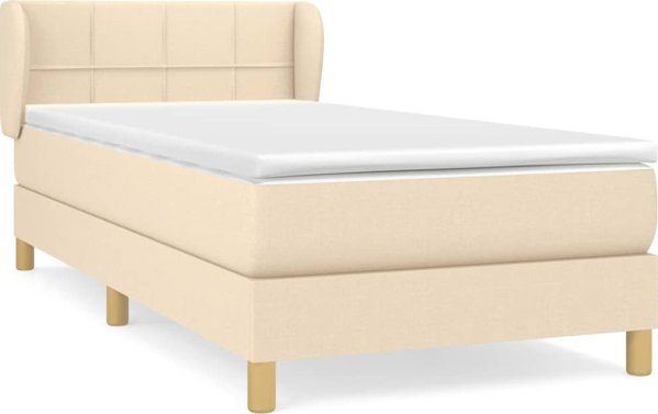 vidaXL Κρεβάτι τύπου continental με στρώμα, κρεμ, ύφασμα, 100x200 cm