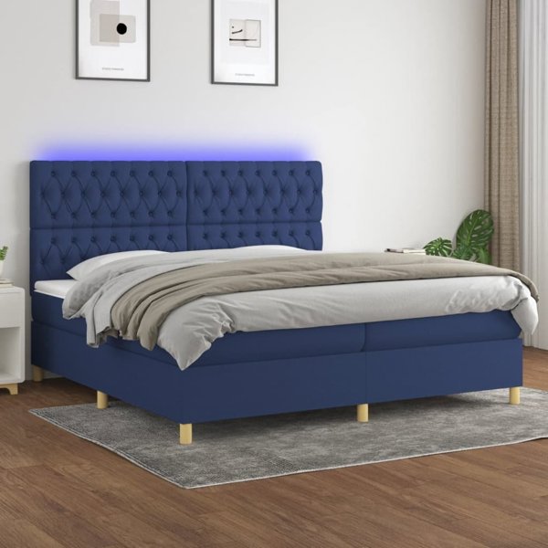 vidaXL Κοντινεντάλ κρεβάτι με στρώμα, μπλε 200x200 cm, ύφασμα