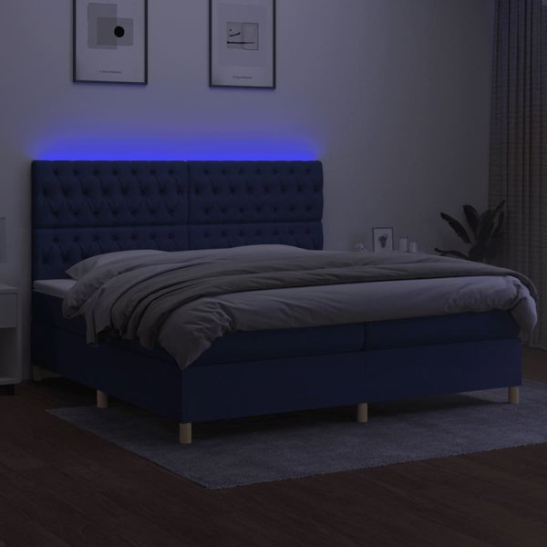 vidaXL Κοντινεντάλ κρεβάτι με στρώμα, μπλε 200x200 cm, ύφασμα