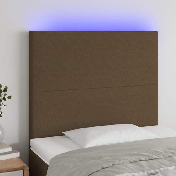 vidaXL Zaglowek do lozka me LED ciemnobrazowy, 90x5x118/128 cm tkanina