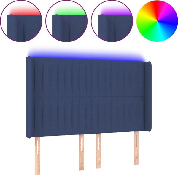 vidaXL Zaglowek do lozka z LED, niebieski, 147x16x118/128 cm, tkanina