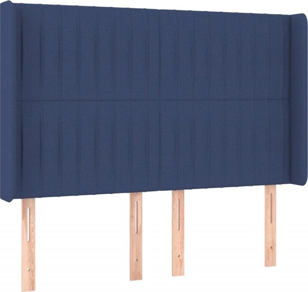 vidaXL Zaglowek do lozka z LED, niebieski, 147x16x118/128 cm, tkanina