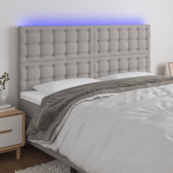 vidaXL Τεταρτωτό κεφαλάρι κρεβατιού με LED, ανοιχτό γκρι, 200x5x118/128 εκ ύφασμα