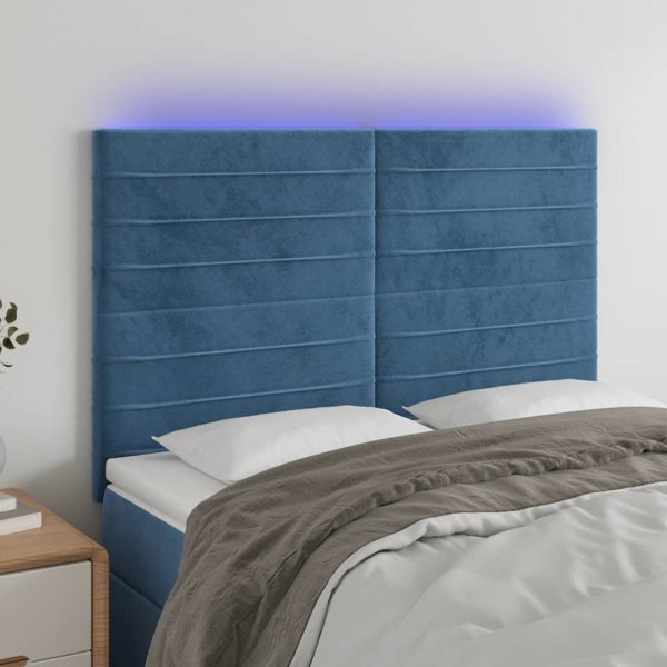 vidaXL Κεφαλάρι κρεβατιού με LED, σκούρο μπλε, 144x5x118/128 cm