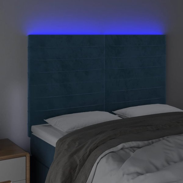 vidaXL Κεφαλάρι κρεβατιού με LED, σκούρο μπλε, 144x5x118/128 cm