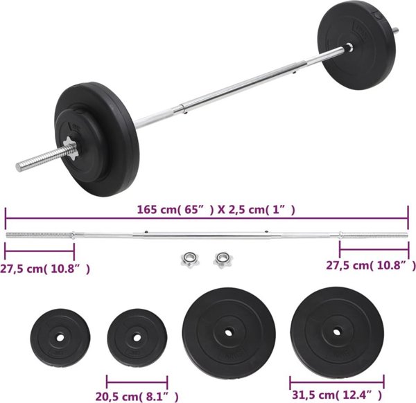 vidaXL Μπάρα γυμναστικής με σετ δίσκων 30 kg