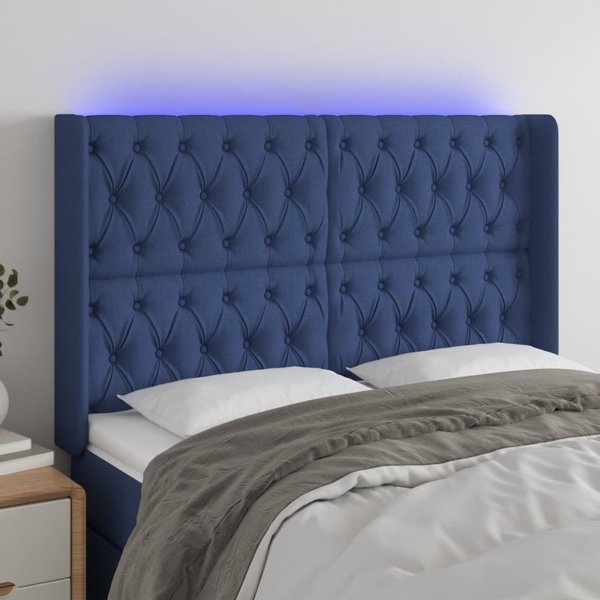 vidaXL Zaglowek do lozka z LED, mple, 163x16x118/128 cm, tkanina