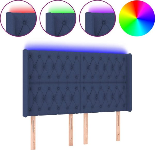 vidaXL Zaglowek do lozka z LED, mple, 163x16x118/128 cm, tkanina