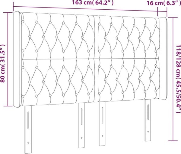 vidaXL Zaglowek do lozka z LED, mple, 163x16x118/128 cm, tkanina