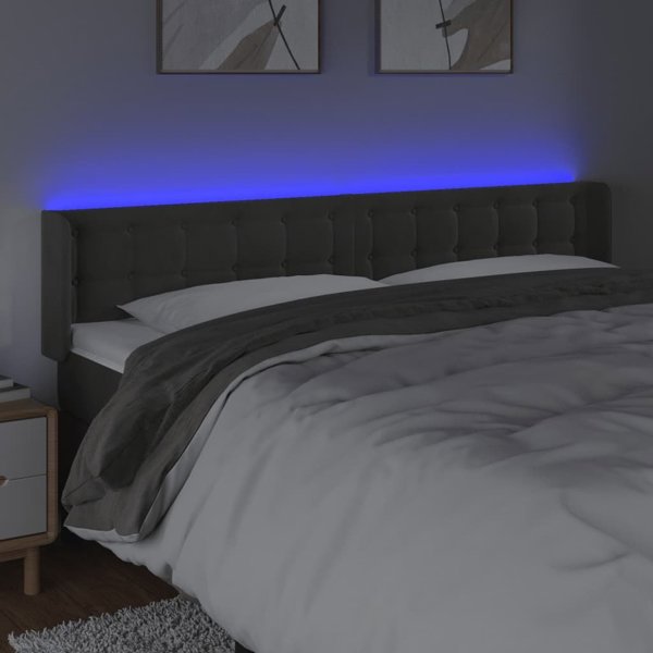vidaXL Zaglowek do lozkou me LED, skouro gkri, 163x16x78/88 cm, aksamit