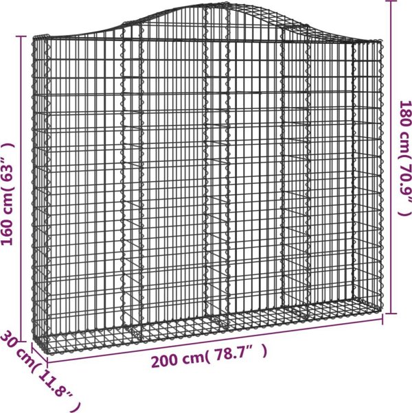 vidaXL Καλάθια γκαμπιόν, 3 τεμάχια, 200x30x160/180 εκ., γαλβανισμένο σίδερο