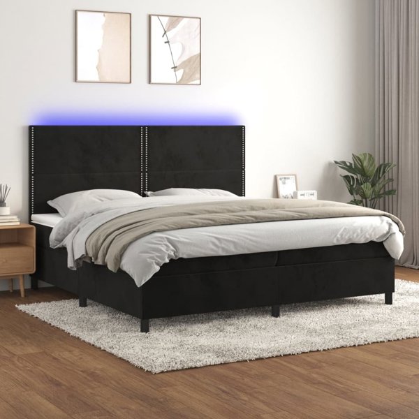 vidaXL Κρεβάτι Kontynentalne με στρώμα και LED, μαύρο βελούδο 200x200 cm