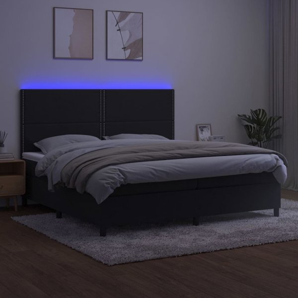 vidaXL Κρεβάτι Kontynentalne με στρώμα και LED, μαύρο βελούδο 200x200 cm