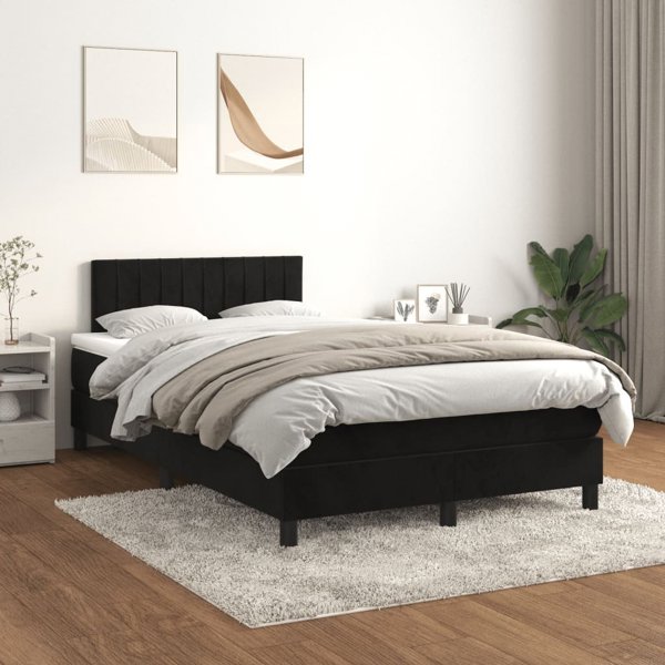 vidaXL Λιτό Κρεβάτι Continental με Στρώμα, Μαύρο, 120x200 cm, Βελούδο