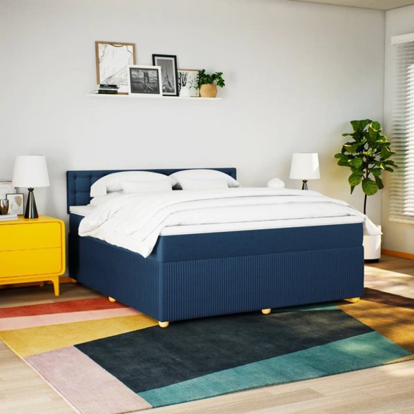 vidaXL Κρεβάτι Continental με στρώμα, μπλε, ύφασμα, 180x200 cm