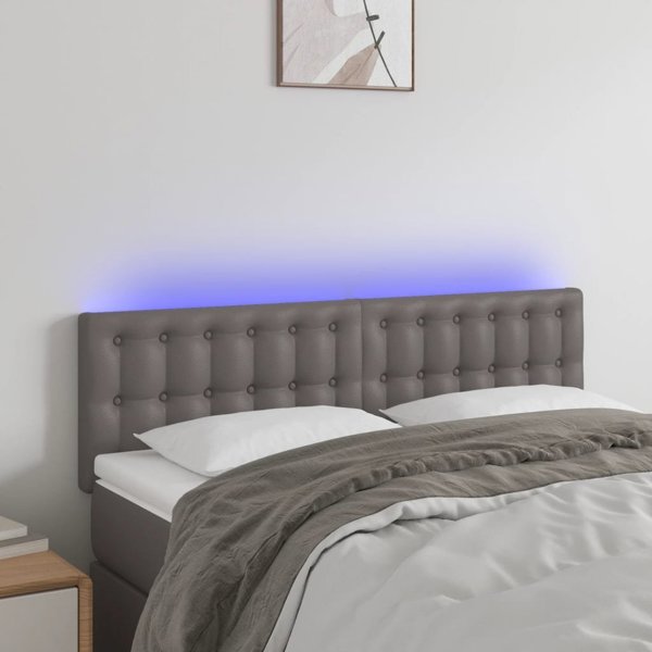 vidaXL Κεφαλάρι κρεβατιού με LED, Γκρι, 144x5x78/88 cm, Συνθετικό Δέρμα