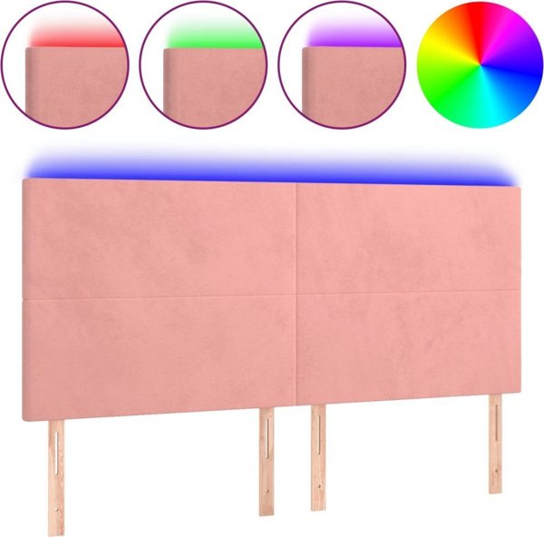 vidaXL Zaglonek do lozka z LED, rozowy, 160x5x118/128 cm, aksamit