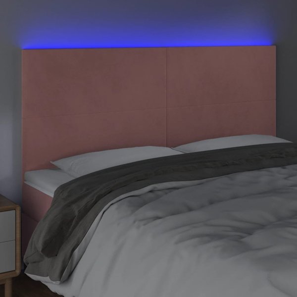 vidaXL Zaglonek do lozka z LED, rozowy, 160x5x118/128 cm, aksamit