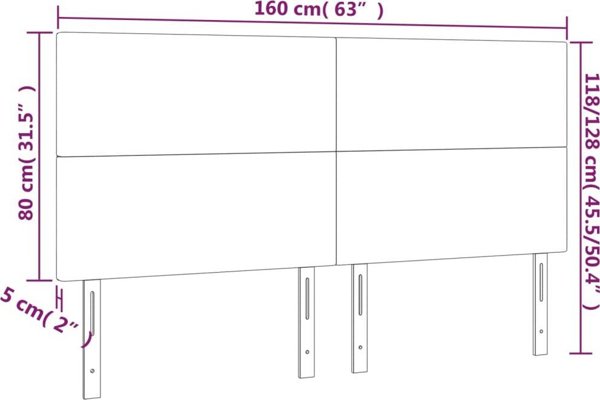 vidaXL Zaglonek do lozka z LED, rozowy, 160x5x118/128 cm, aksamit